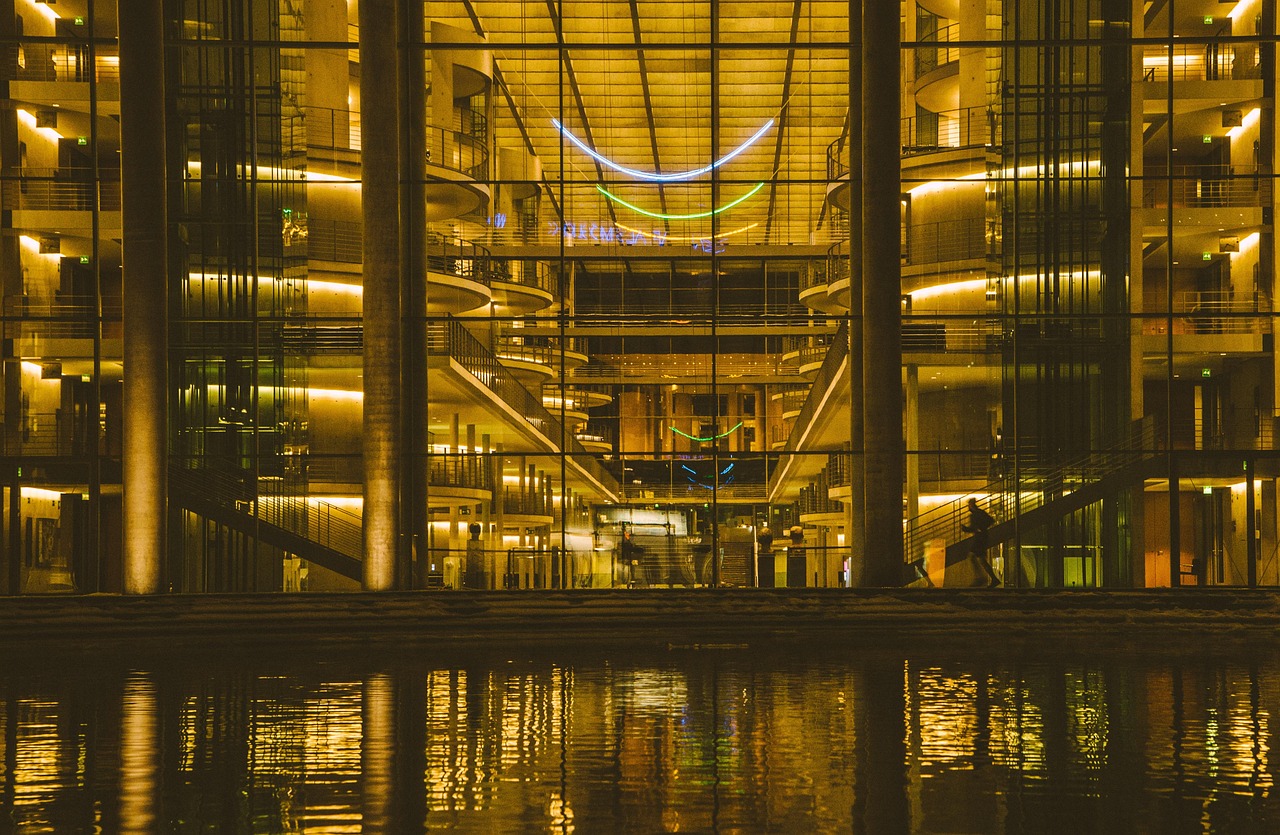 architecture, facade, glass, nature, building, eve, water, hotel, condominium